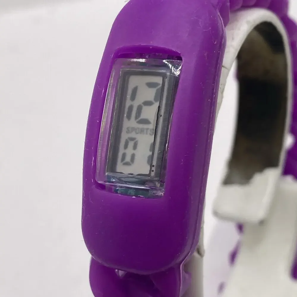 Womens Purple Rubber Sports Watch Works New Battery